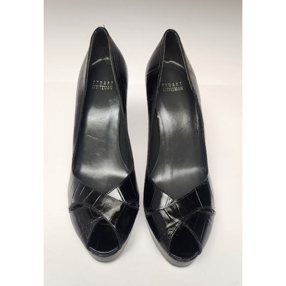 Stuart Weitzman Black Leather Peep Toe Ultra High Hee Pump Shoes Size 9M - Picture 4 of 11